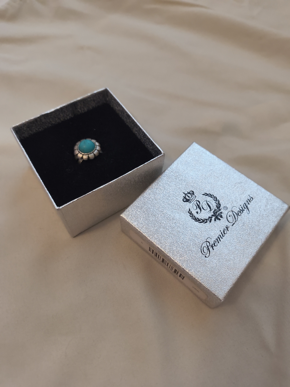 Premier Designs Vintage Turquoise and Silver Flower Ring Size 8